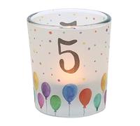 Dekohelden24 Fascetta trasparente con 1 lumino, altezza 6,5 x 6 cm, motivo: numero 5, portacandela antivento 5