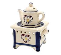Dekohelden24 fornello con caraffa e Cuore, Blu/Lampada aromatica/fornelletto profumato, Lunghezza x Larghezza x Altezza: Circa 12 x 12 x 17 cm, Ceramica, 17 cm