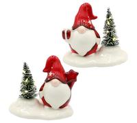 Dekohelden24 Gnom, gnomo bianco - rosso con abete, set da 2 pezzi, lunghezza x larghezza x altezza 11 x 7,5 x 9,5 cm.