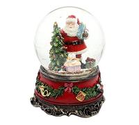 Dekohelden24 Grande palla di neve, Babbo Natale con cane e regali, con suono su base finemente decorata, dimensioni (L x P x A): 10 x 10 x 14 cm, sfera Ø 10 cm