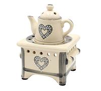 Dekohelden24 Lampada profumata come fornello con caraffa e cuore, grigio/lampada aromatica/profumata/fornello profumato, L/L/A: ca. 12 x 12 x 17 cm