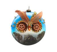 Dekohelden24 Lauschaer - Pallina per albero di Natale Lauscha, sfera di gufo, decorazione in vetro, gufo, decorazione in vetro, gufo steampunk colorato, in Lauscha, lunghezza 11 x 4 x 12 cm.