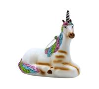 Dekohelden24 Lauschaer - Palline di vetro per albero di Natale Lauscha, con unicorno, in vetro bianco, con criniera colorata, in Lauscha, L/B/H10 x 5 x 9 cm