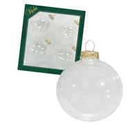 Dekohelden24 Lauschaer - Palline per albero di Natale in Lauscha, trasparenti Lauscha, set di 4 palline per fai da te, tinta unita, trasparenti, 8 cm, con corone dorate + 50 ganci rapidi in oro gratis