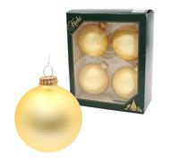 Dekohelden24 Lauschaer - Set di 4 palline per albero di Natale, colore oro, oro satinato, 8 cm, con corona dorata + 50 ganci rapidi.