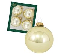 Dekohelden24 Lauschaer - Set di 4 palline per albero di Natale, colore oro, oro satinato, 8 cm, con corona dorata + 50 ganci rapidi.