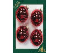 Dekohelden24 Lauschaer - Set di 4 palline per albero di Natale, colore rosso, 8 cm, con corona dorata + 50 ganci rapidi in oro.