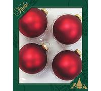 Dekohelden24 Lauschaer - Set di 4 palline per albero di Natale, colore rosso, 8 cm, con corona dorata + 50 ganci rapidi in oro.