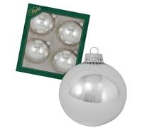 Dekohelden24 Lauschaer - Set di 4 palline per albero di Natale in Lauscha, in argento Lauscha, 8 cm, con corona argentata.