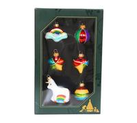 Dekohelden24 Lauschaer - Set di 6 palline per albero di Natale Lauscha, palline di vetro, ornamenti in vetro, unicorno - decorazioni per albero di Natale, in Lauscha, dimensioni: 3,5 cm per ornamento.