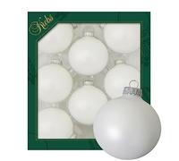 Dekohelden24 Lauschaer-Set di 8 Palline per Albero di Natale, in Tinta Unita Opaca, Satinato, con Corona d'Argento, Diametro Circa 7 cm, Raso Bianco, 6,7 cm