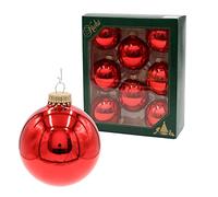Dekohelden24 Lauschaer - Set di 8 palline per albero di Natale in tinta unita rosso lucido, con corona d'oro, dimensioni Ø ca. 7 cm