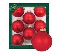 Dekohelden24 Lauschaer - Set di 8 palline per albero di Natale in tinta unita satinata, 6,7 cm, con corona dorata + 50 ganci rapidi in oro