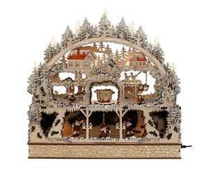 Dekohelden24 Lore die Sich - Arco a LED in legno con panca, motivo: miniera con minatori, per adattatore o funzionamento a batteria, ca. 45 x 10 x 43 cm, con adattatore da 4,5 V