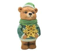 Dekohelden24 Orso decorativo, statuetta natalizia, statuetta di orso, decorazione di orsetto marrone, figura di Natale, figura invernale con sciarpa e fiocco di neve dorato nella mano in ceramica, in