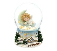 Dekohelden24 Palla di neve, angelo addormentato sulla luna, con carico, melodia: notte silenziosa, su base riccamente decorata, L/L/H/Ø sfera 10 x 11 x 15 cm Ø 10 cm.