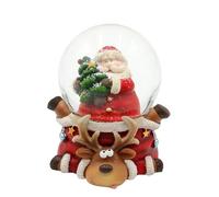 Dekohelden24 Palla di neve Babbo Natale con albero di Natale su base di renna, lunghezza x larghezza x altezza x diametro sfera 7,8 x 8 x 9 cm Ø 6,5 cm