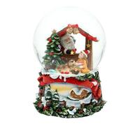 Dekohelden24 Palla di neve - Babbo Natale con bambino e cane - con carico, melodia: We Wish You a Merry Christmas, L/L/H/Ø sfera 11 x 11 x 15 cm Ø 10 cm.