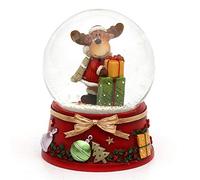 Dekohelden24 Palla di neve con alce e base rossa, dimensioni (L x P x A): 7 x 7 x 8,5 cm, sfera Ø 6,5 cm, regalo 501472