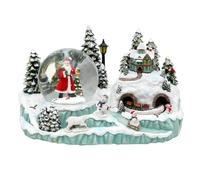 Dekohelden24 Palla di Neve XXL Santa Movimento, con Cambio di Colore, Glitter e Suono, L/B/H/Ø Sfera 29,5 x 15,5 x 17 cm, Diametro 10 cm, Funzionamento a Batteria AA, Scena con ferrovia, 17 cm