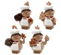 Dekohelden24 Panettiere di Natale in ceramica con pan di zenzero in bianco/marrone, set da 4 pezzi, dimensioni di ogni statuetta (lunghezza x larghezza x altezza): 7,5 x 5 x 10 cm