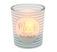 Dekohelden24 Portacandela in Vetro Fascetta Trasparente, Include 1 Candela, Altezza 6,5 x 6 cm, Motivo: Mare di Felicità, Fortuna, Windlichtglas