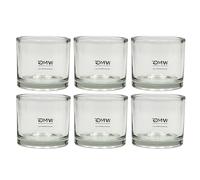 Dekohelden24 Portacandela, Set da 6, Trasparente, in Vetro, Semplice ed Elegante, Dimensioni: H/Ø Circa 8 x 9 cm, 8 cm