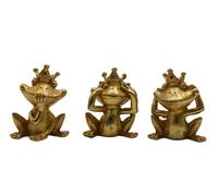 Dekohelden24 Rane decorative in set da 3 pezzi - Non vedere, non sentire, non parlare, in poliresina, Re Rana in oro, dimensioni: 3 x 6 x 8 cm (lunghezza x larghezza x altezza)