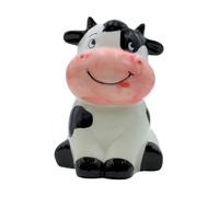 Dekohelden24 Salvadanaio in Ceramica a Forma di Mucca Nero-Bianco per Bambini, Statuetta Decorativa da 11x12x16 cm per Camera da Letto, Soggiorno o Scrivania