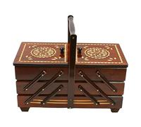 Dekohelden24 Scatola da cucito di alta qualità in legno impiallacciato con 7 scomparti in marrone, 42 x 20 x 21 cm, 42 cm