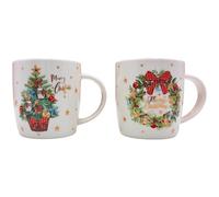 Dekohelden24 Set di 2 Tazze da caffè, Bicchieri per Vin brulé, Bicchieri con Corona dell'Avvento e Albero di Natale, in Porcellana, Dimensioni: 14 x 8 x 10 cm, capacità 360 ml per Tazza.