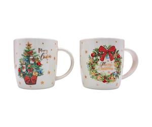 Dekohelden24 Set di 2 Tazze da caffè, Bicchieri per Vin brulé, Bicchieri con Corona dell'Avvento e Albero di Natale, in Porcellana, Dimensioni: 14 x 8 x 10 cm, capacità 360 ml per Tazza.