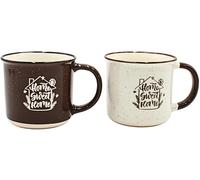 Dekohelden24 Set di 2 Tazze da caffè in Porcellana, in Beige Scritta Sweet Home, Dimensioni (Lunghezza x Larghezza x Altezza) 12 x 9 x 8 cm. capacità: Circa 300 ml, Marrone-Bianco, 8 cm
