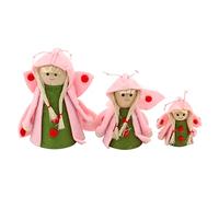 Dekohelden24 Set di 3 bambole in feltro da appoggiare o appendere, con ali di farfalla, 3 diverse misure da 5 a 10 cm, rosa farfalla