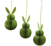 Dekohelden24 Set di 3 ganci decorativi Honeycomb, decorazione pasquale, coniglietto a nido d'ape in carta velina, coniglietto pasquale in carta/cartone verde chiaro, magnetico, contenuto della