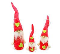 Dekohelden24 Set di 3 nani in feltro/tessuto come decorazione per albero di Natale, di colore rosso, da 10 a 21 cm.