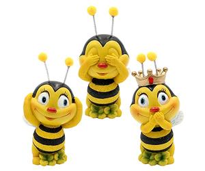 Dekohelden24 Set di 3 statuette decorative con api, motivo: Non vedere, non sentire, non parlare, decorazione da giardino, poliresina, dimensioni: 5 x 6 x 12 cm (L x P x A)