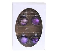 Dekohelden24 Set di 4 palline per albero di Natale, palline di vetro, eleganti palline per albero di Natale con decorazioni glitterate viola e opache, 5 cm, con corone argentate.