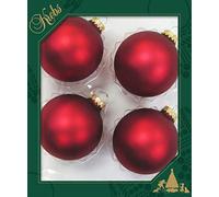 Dekohelden24 - Set di 4 palline per albero di Natale, tinta unita, satinate e rosse opache, con corona dorata