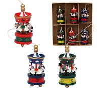 Dekohelden24 Set di 6 alberi in legno, motivo: carosello, ca. 6 cm