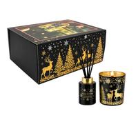 Dekohelden24 Set regalo di alta qualità con candela profumata e diffusore, set regalo di Natale, candela profumata con scena invernale con cervo, set regalo per dipendenti, regalo di Natale, 23 x 17 x