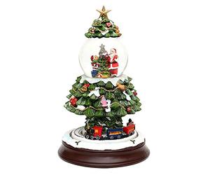 Dekohelden24 Sfera di neve XXL, albero di Natale con ferrovia e vortice di neve, 17 x 17 x 27,5 cm, sfera Ø 8,5 cm, 500854