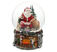Dekohelden24 Sfera di neve XXL, Babbo Natale con REH e albero di Natale, con suono su base finemente decorata, dimensioni (L x P x A): 15 x 15 x 20 cm, sfera Ø 15 cm