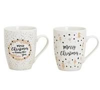Dekohelden24 Tazza da caffè in Porcellana, Set da 2 Pezzi, con Frasi Merry Christmas, capacità 300 ml, Dimensioni: 8 x 12 x 10 cm, Bianco, 10 cm
