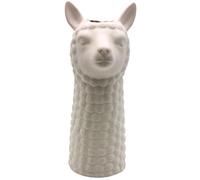 Dekohelden24 Vaso alpaca, vaso decorativo in ceramica da tavolo, alpaca, effetto sabbia, con testa di sabbia e finitura in ceramica, colore bianco, 13 x 11 x 27 cm