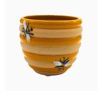 Dekohelden24 Vaso da fiori, vaso per piante, vaso per piante, vaso per api, vaso per miele, vaso effetto alveare, in ceramica, motivo: ape, giallo e beige, 12 x 12 x 10 cm (lunghezza x larghezza x