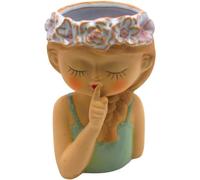 Dekohelden24 Vaso decorativo per piante da tavolo in gres, colore verde/beige, dimensioni: 9 x 9 x 15 cm