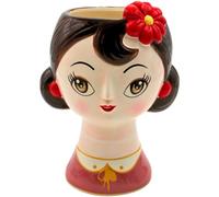 Dekohelden24 Vaso in ceramica con viso e fiocco, vaso per fiori, vaso per piante, colorato, dimensioni: 15 x 23 x 13 cm (larghezza x altezza x profondità).