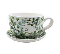 Dekohelden24 Vaso per fiori, vaso per piante, vaso per piante, vaso per fiori, vaso per piante con manico in ceramica, motivo viticcio, 20 x 15 x 12 cm (lunghezza x larghezza x altezza).