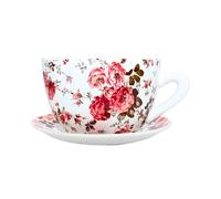 Dekohelden24 Vaso per fiori, vaso per piante, vaso per piante, vaso per fiori, vaso per piante con manico in ceramica, motivo fiori di rosa, lunghezza 20 x 15 x 12 cm (lunghezza x larghezza x